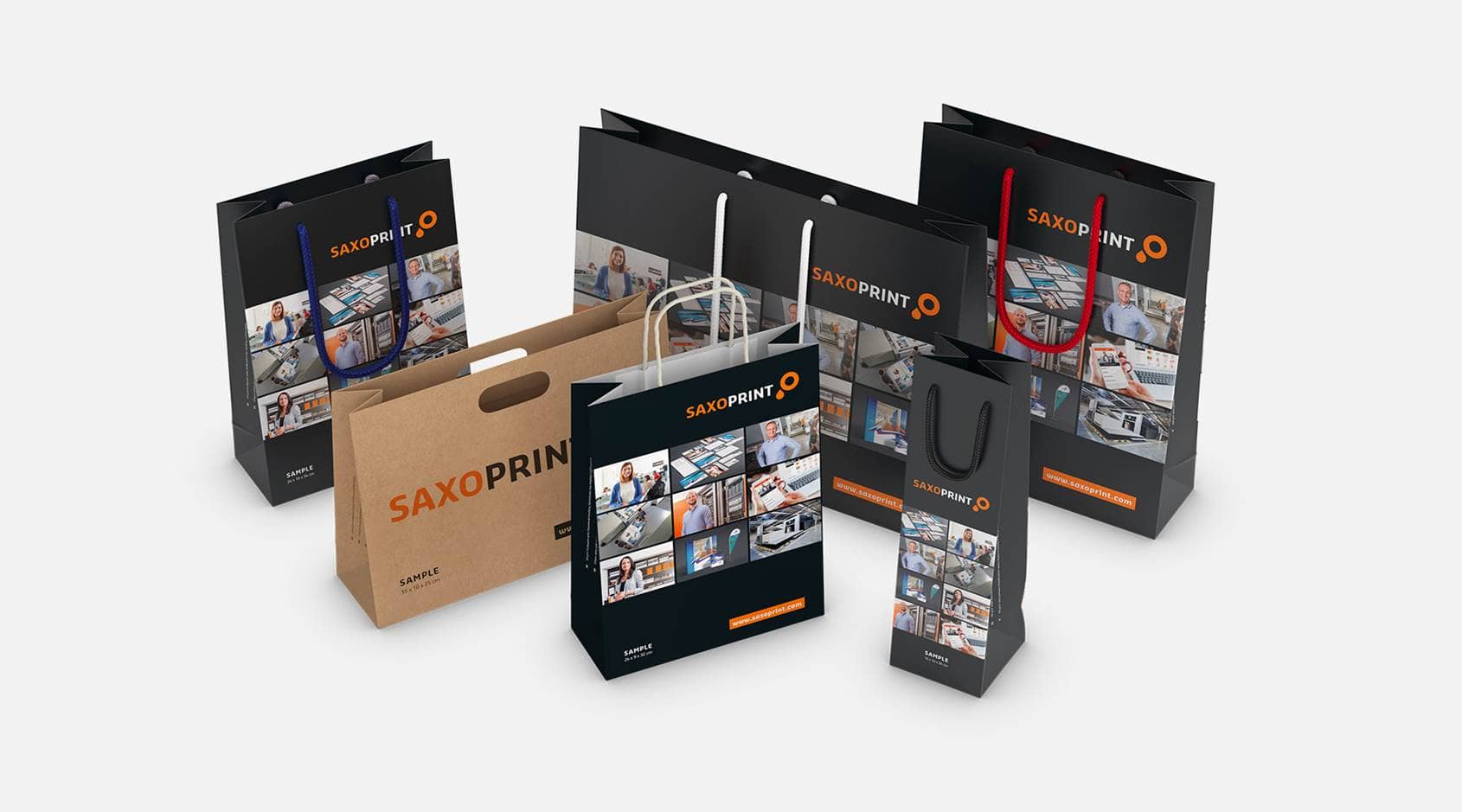Échantillons de sacs en papier marqués SAXOPRINT